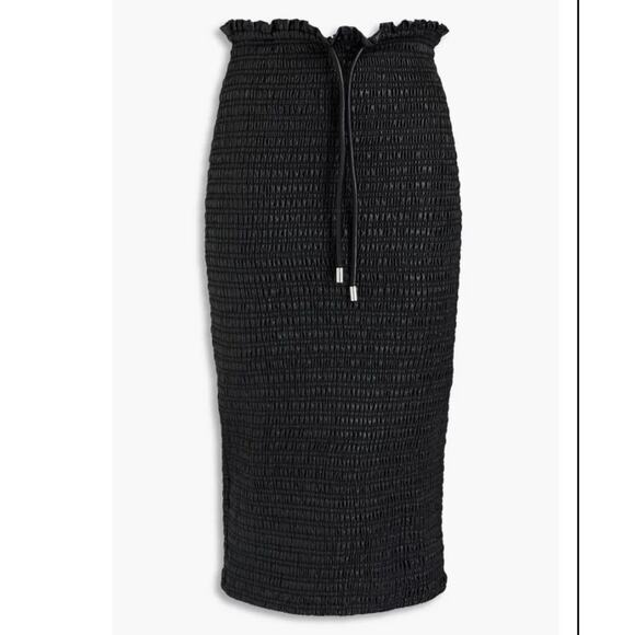 NEW NWT A.L.C. Black Drawstring Jaclyn Shirred Coated Midi Skirt Size 8 - Picture 2 of 16